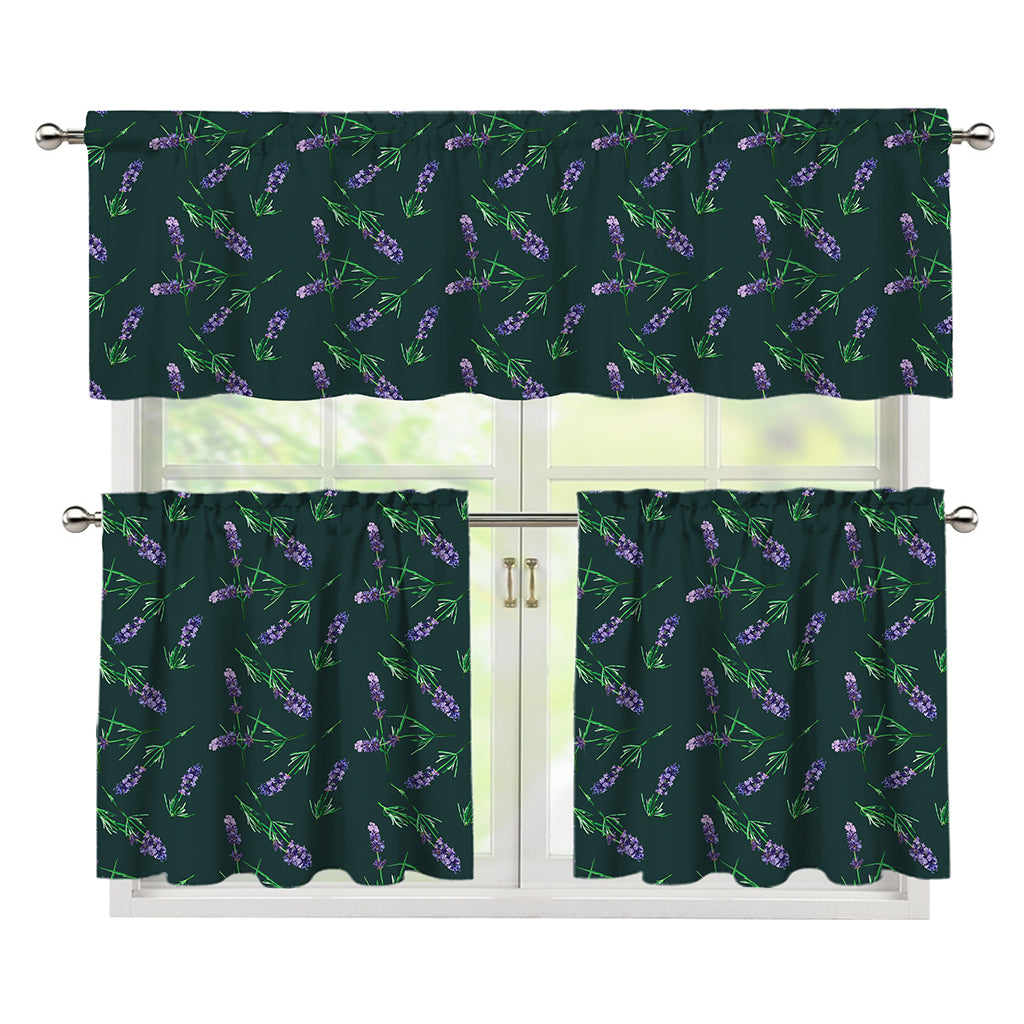 Purple Lavender Pattern Print 3 Piece Kitchen Curtains