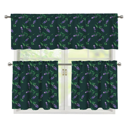 Purple Lavender Pattern Print 3 Piece Kitchen Curtains