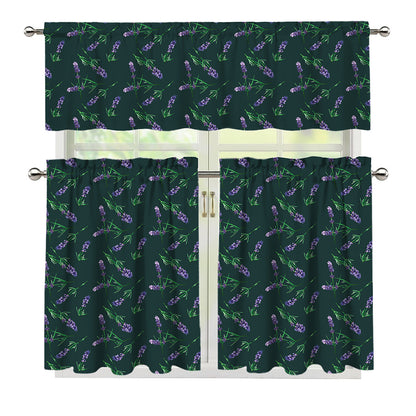 Purple Lavender Pattern Print 3 Piece Kitchen Curtains
