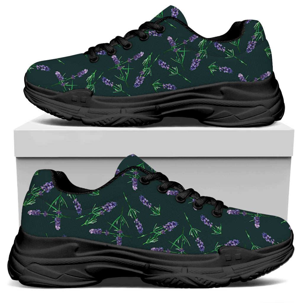 Purple Lavender Pattern Print Black Chunky Shoes