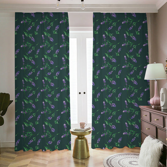 Purple Lavender Pattern Print Blackout Pencil Pleat Curtains