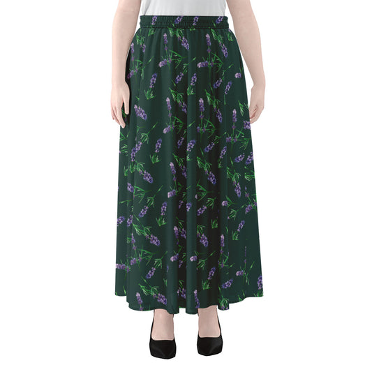 Purple Lavender Pattern Print Chiffon Maxi Skirt