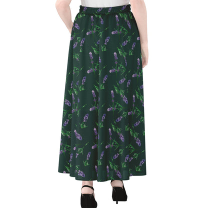 Purple Lavender Pattern Print Chiffon Maxi Skirt