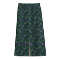 Purple Lavender Pattern Print Cotton Front Slit Maxi Skirt