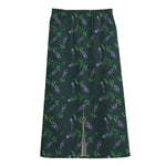 Purple Lavender Pattern Print Cotton Front Slit Maxi Skirt