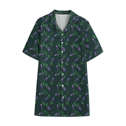 Purple Lavender Pattern Print Cotton Hawaiian Shirt