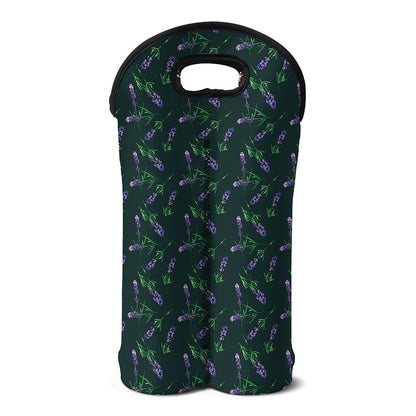 Purple Lavender Pattern Print Double Neoprene Wine Tote