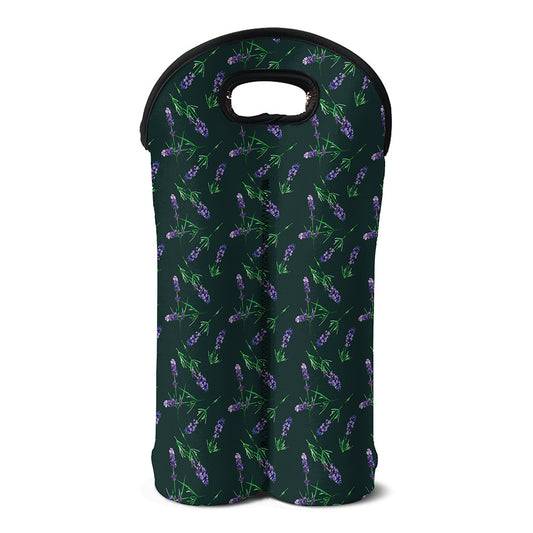 Purple Lavender Pattern Print Double Neoprene Wine Tote