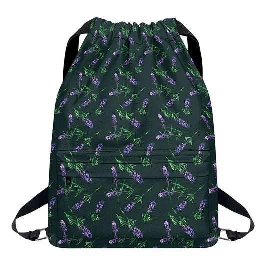 Purple Lavender Pattern Print Drawstring Backpack