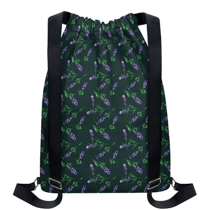 Purple Lavender Pattern Print Drawstring Backpack