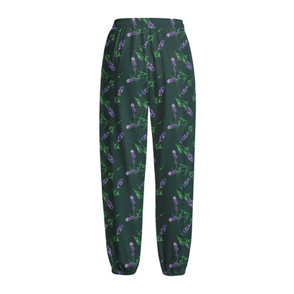 Purple Lavender Pattern Print Fleece Lined Knit Pants