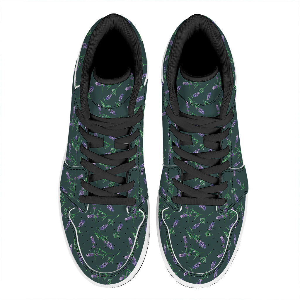 Purple Lavender Pattern Print High Top Leather Sneakers