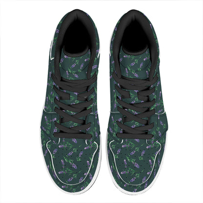 Purple Lavender Pattern Print High Top Leather Sneakers