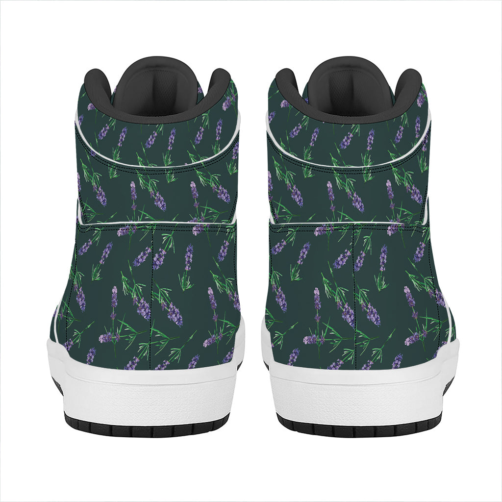 Purple Lavender Pattern Print High Top Leather Sneakers