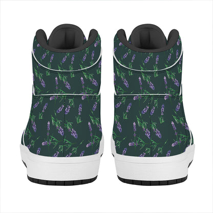 Purple Lavender Pattern Print High Top Leather Sneakers