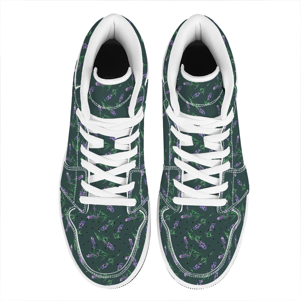 Purple Lavender Pattern Print High Top Leather Sneakers