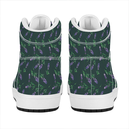 Purple Lavender Pattern Print High Top Leather Sneakers