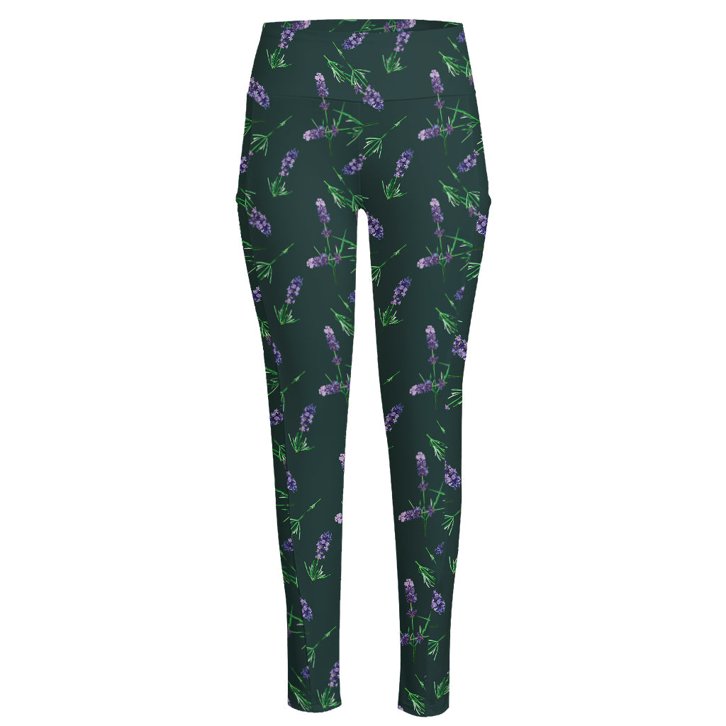 Purple Lavender Pattern Print High-Waisted Pocket Leggings