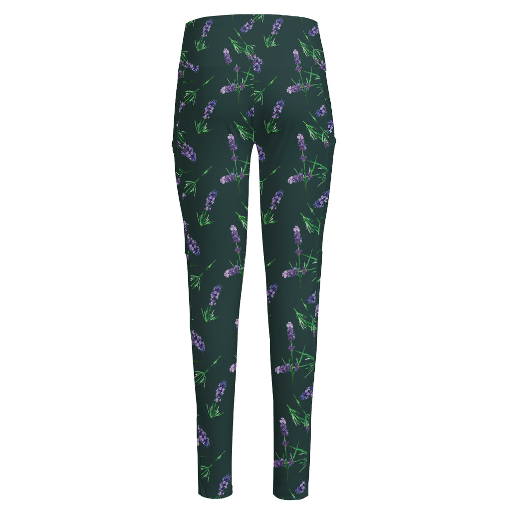 Purple Lavender Pattern Print High-Waisted Pocket Leggings