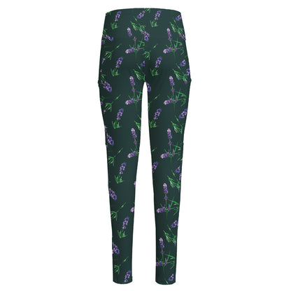 Purple Lavender Pattern Print High-Waisted Pocket Leggings
