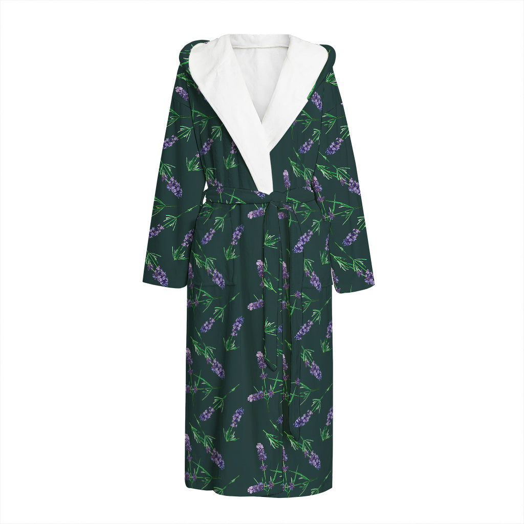Purple Lavender Pattern Print Hooded Bathrobe