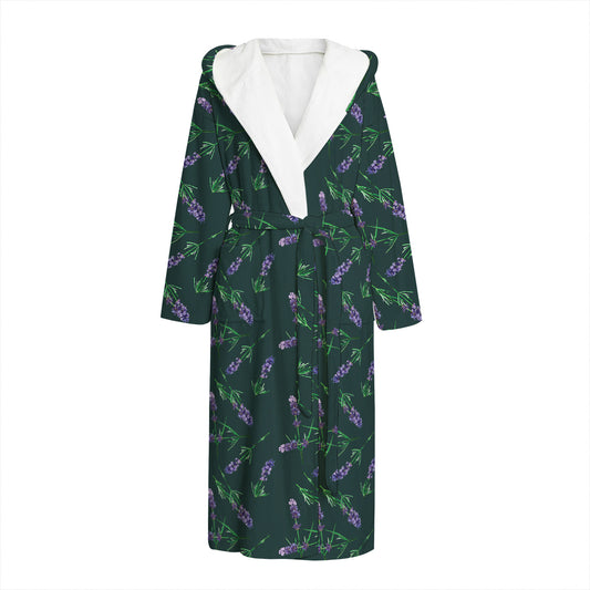 Purple Lavender Pattern Print Hooded Bathrobe