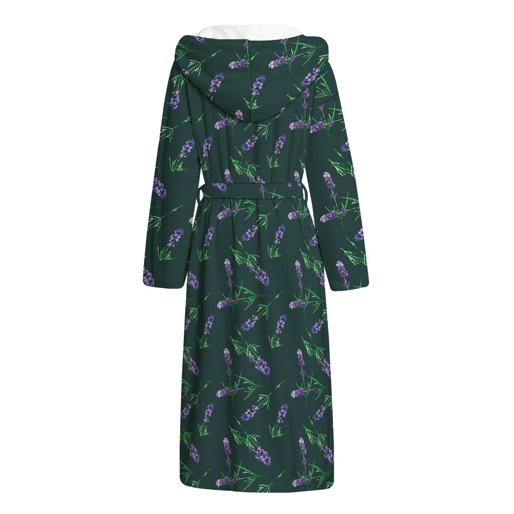Purple Lavender Pattern Print Hooded Bathrobe