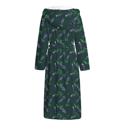 Purple Lavender Pattern Print Hooded Bathrobe