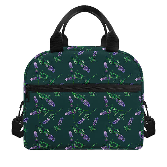 Purple Lavender Pattern Print Insulated Lunch Bag