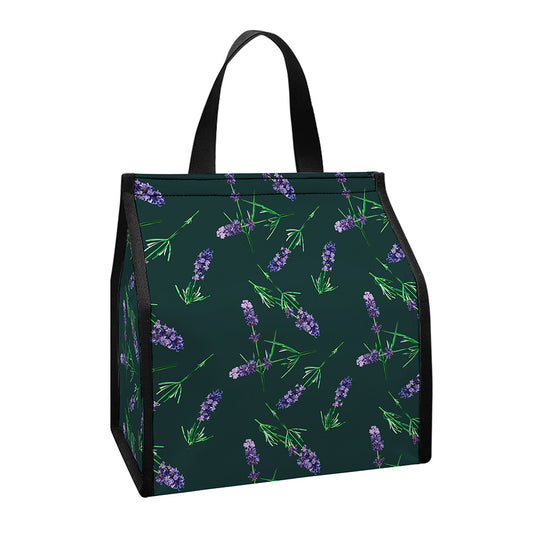 Purple Lavender Pattern Print Insulated Lunch Tote