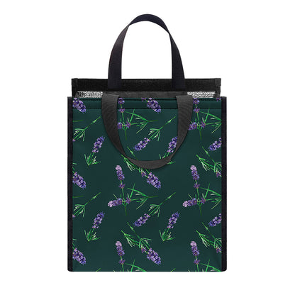 Purple Lavender Pattern Print Insulated Lunch Tote