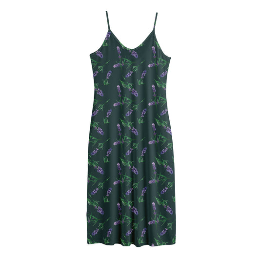 Purple Lavender Pattern Print Jersey Midi Cami Dress