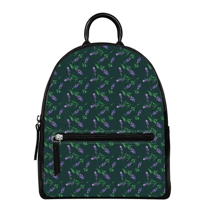 Purple Lavender Pattern Print Leather Backpack