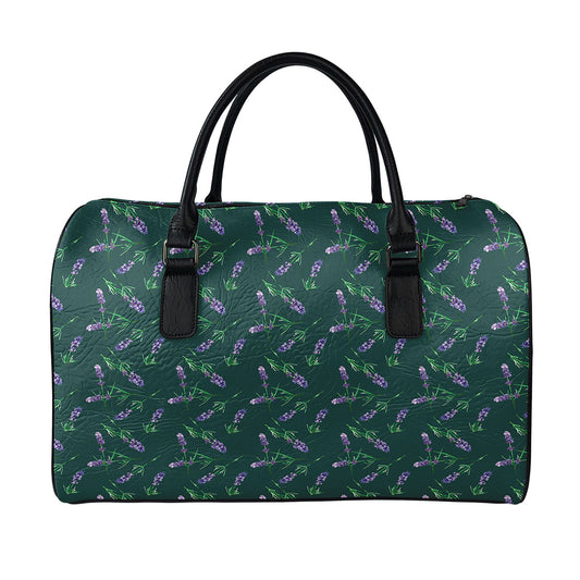 Purple Lavender Pattern Print Leather Duffle Bag