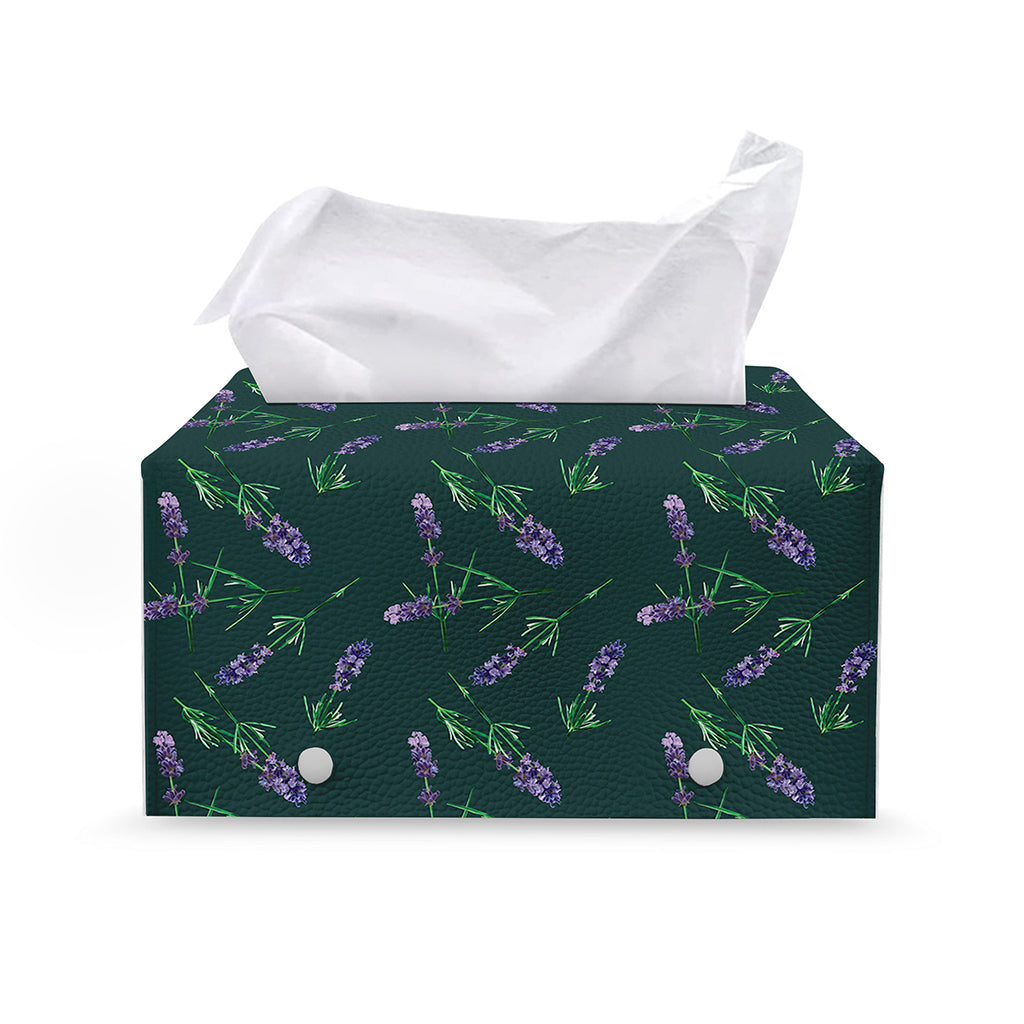 Purple Lavender Pattern Print Leather Tissue Box Cover