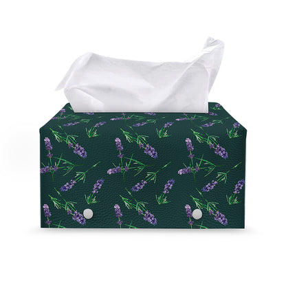 Purple Lavender Pattern Print Leather Tissue Box Cover
