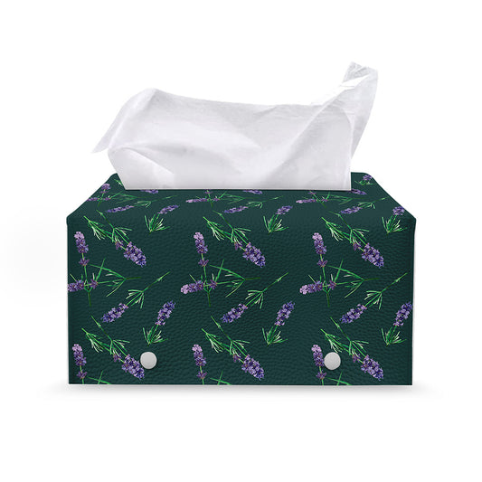 Purple Lavender Pattern Print Leather Tissue Box Cover