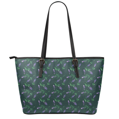 Purple Lavender Pattern Print Leather Tote Bag