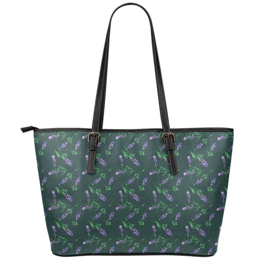 Purple Lavender Pattern Print Leather Tote Bag