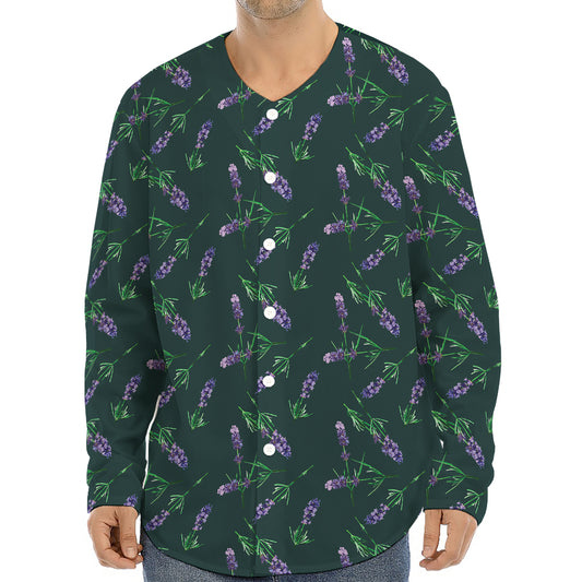 Purple Lavender Pattern Print Long Sleeve Baseball Jersey