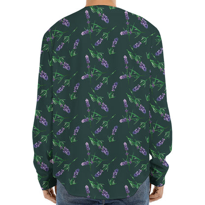 Purple Lavender Pattern Print Long Sleeve Baseball Jersey