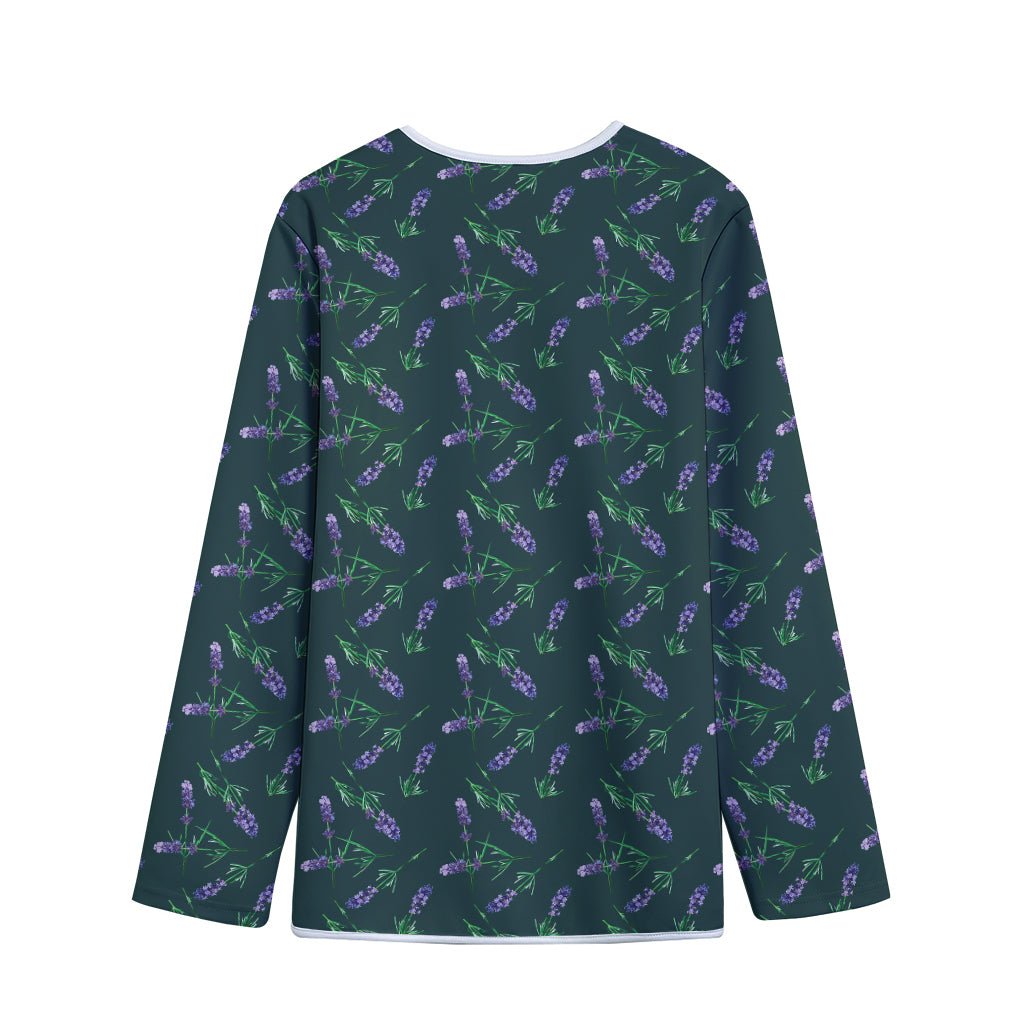 Purple Lavender Pattern Print Long Sleeve Short Coat