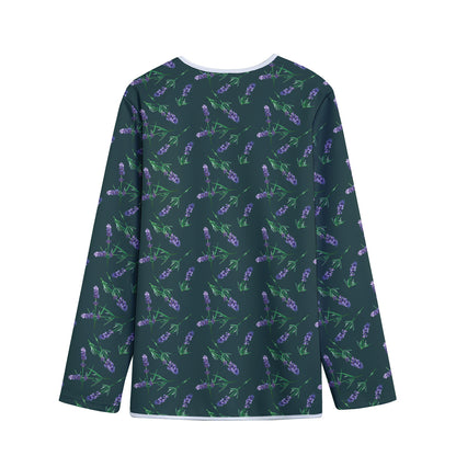 Purple Lavender Pattern Print Long Sleeve Short Coat