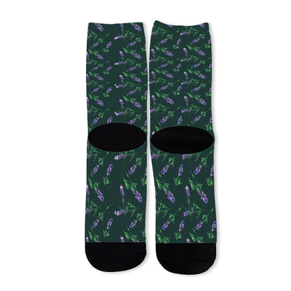 Purple Lavender Pattern Print Long Socks