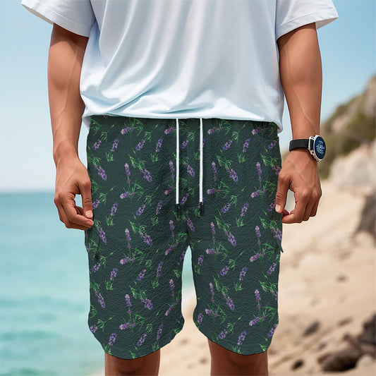 Purple Lavender Pattern Print Men's Cargo Shorts