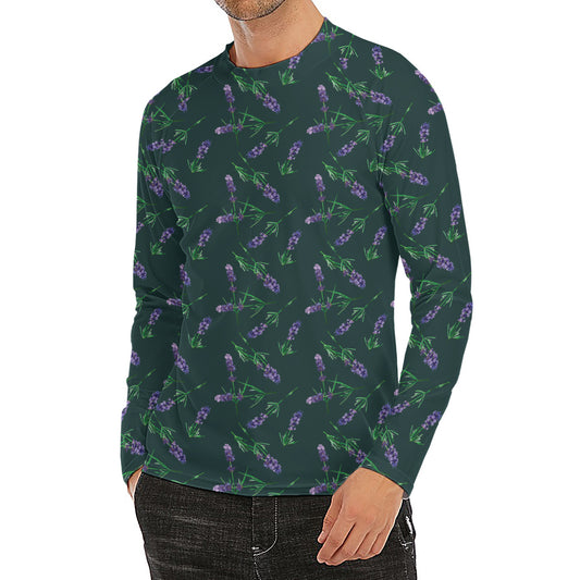 Purple Lavender Pattern Print Men's Long Sleeve Rash Guard