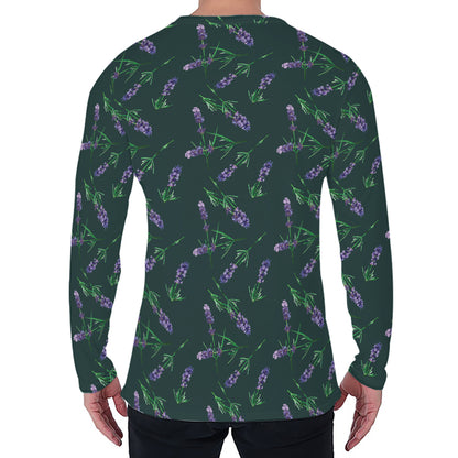 Purple Lavender Pattern Print Men's Long Sleeve T-Shirt