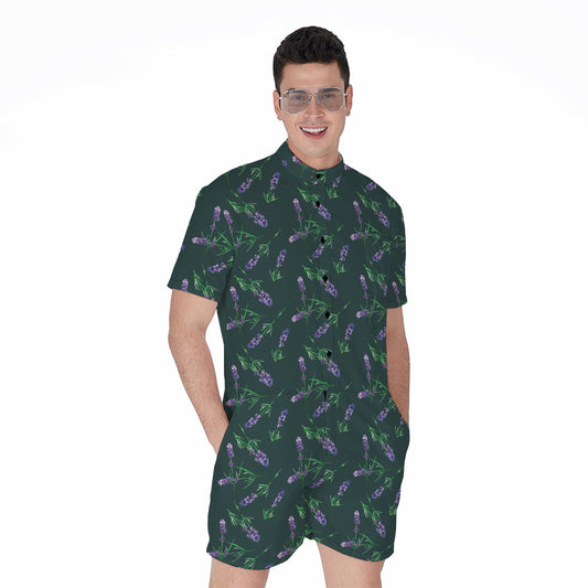 Purple Lavender Pattern Print Men's Rompers