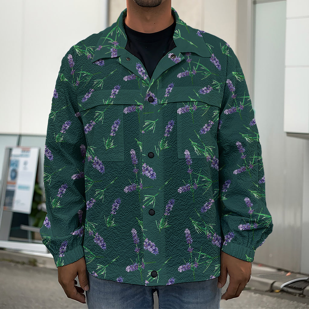 Purple Lavender Pattern Print Men's Shirt Jacket