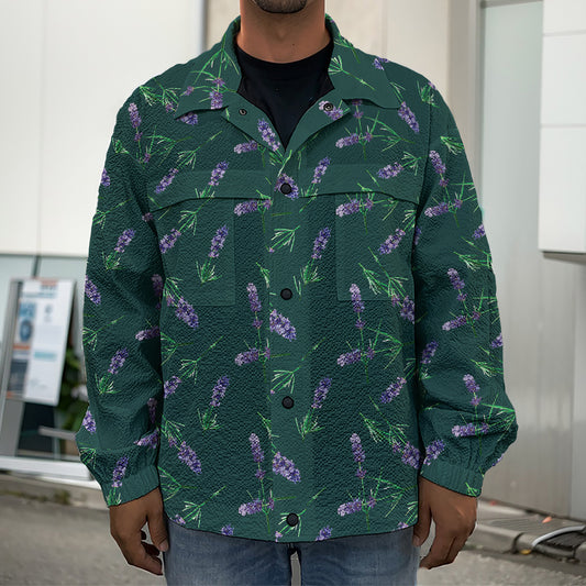 Purple Lavender Pattern Print Men's Shirt Jacket